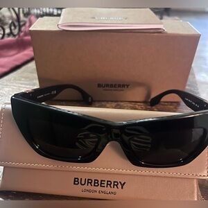 Burberry Black Shield Cat Eye Sunglasses with Dark Lenses